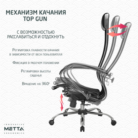 Кресло офисное МЕТТА "К-12", хром, ткань-сетка, сиденье и спинка регулируемые, черное - фото 16