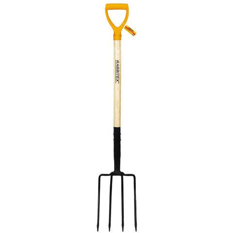 Вилы копальные стальные 19х28 см, ОБЩАЯ ДЛИНА 115 см, деревянный черенок, V-ручка, RABBITEX (РАББИТЕКС) "STANDARD", 700492 - фото 1