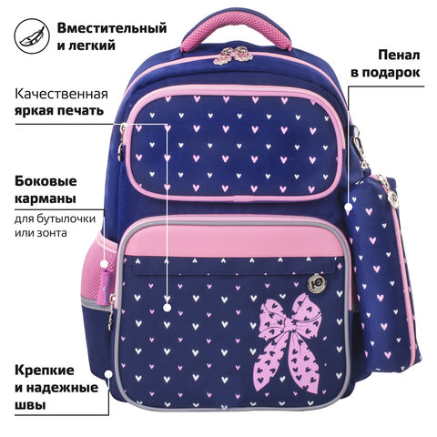 Рюкзак ЮНЛАНДИЯ COMPLETE с пеналом в комплекте, эрго-спинка, "Pink bow", 42х29х14 см, 229972 - фото 12