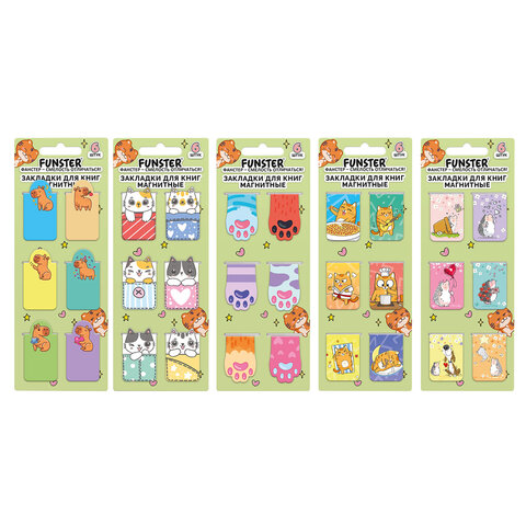 Закладки для книг МАГНИТНЫЕ, "АССОРТИ 5 ДИЗАЙНОВ ЗВЕРЯТА", 6 штук, 35x25 мм, FUNSTER (ФАНСТЕР), 116651 - фото 1