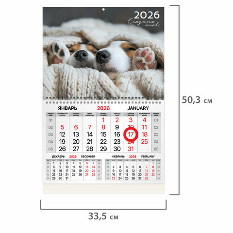 Календарь квартальный 2026 г., 1 блок, 1 гребень, магнитный курсор, мелованная бумага, BRAUBERG, "Носики", 116922 - фото 2
