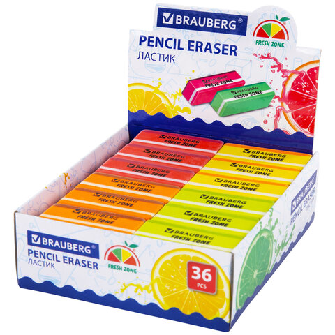 Ластик большой BRAUBERG "Fresh Zone", 60х18х12 мм, цвет ассорти, прямоугольный, скошенный, 228717 - фото 9
