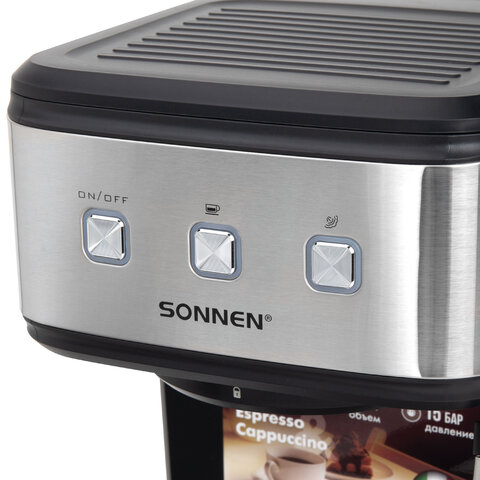 Кофеварка рожковая ручной капучинатор SONNEN CM8501, 1100 Вт, 1,5 л, 15 бар, черная/серебро, 456335 - фото 4