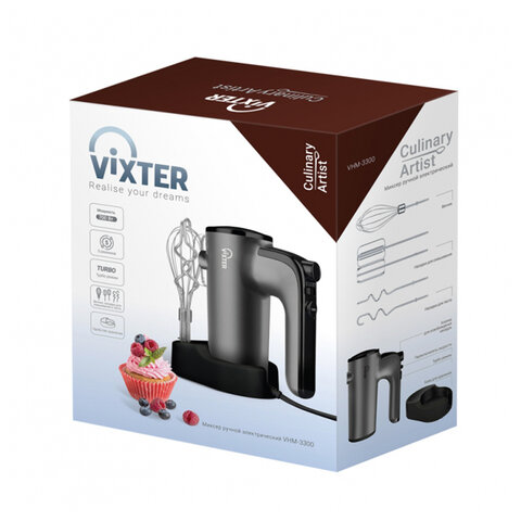 Миксер VIXTER VHM-3300, 700 Вт, 5 скоростей, 3 вида насадок, подставка, графит - фото 13