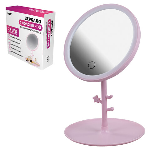 Зеркало настольное с LED-подсветкой для макияжа, диаметр 17 см, 3 режима свечения, аккумулятор 1200 mAh, цвет розовый, WBZ (ВБЗ), 609331 - фото 1