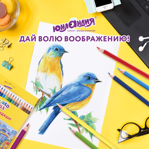Карандаши цветные ЮНЛАНДИЯ "ДОМИКИ", 24 цвета, шестигранные, грифель 3 мм, 181838 - фото 12