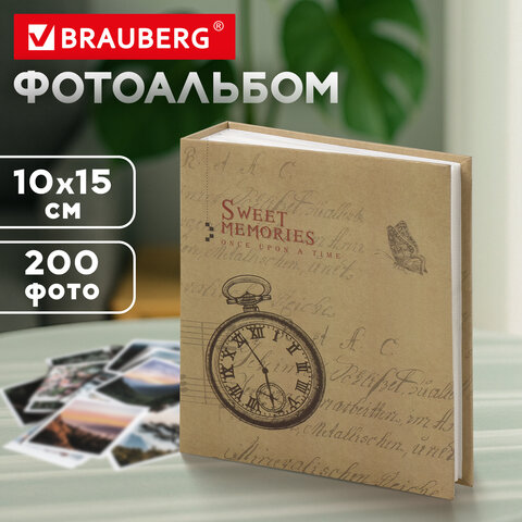 Фотоальбом BRAUBERG "Часы, крафт" на 200 фото 10х15 см, твердая обложка, термосварка, 391165 - фото 12