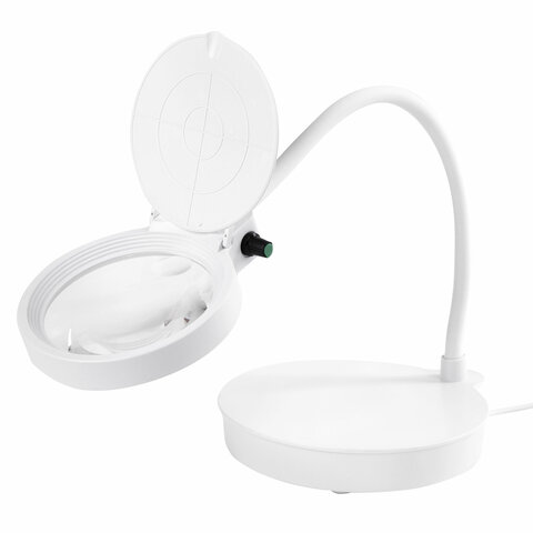 Лупа настольная с LED-ПОДСВЕТКОЙ, диаметр 110 мм, увеличение 3, корпус белый, BRAUBERG, 455930 - фото 3