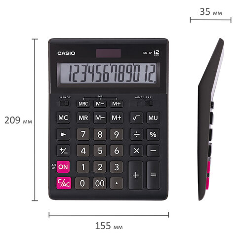 Калькулятор настольный CASIO GR-12-W (209х155 мм), 12 разрядов, двойное питание, черный, европодвес, GR-12-W-EP - фото 7