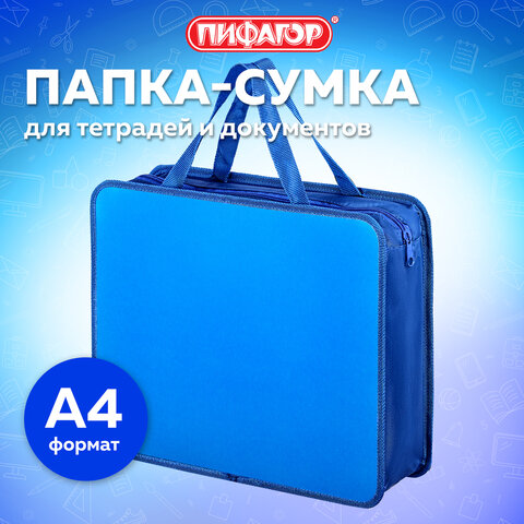 Папка на молнии с ручками ПИФАГОР, А4, 1 отделение, пластик, 75 мм, синяя, 228233 - фото 7