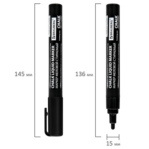 Маркер меловой CHALK LIQUID MARKER, ЧЕРНЫЙ, 3 мм, стираемый, BRAUBERG "CHALK", 152600 - фото 8
