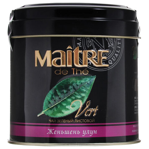 Чай листовой MAITRE "Женьшень улун" зеленый 150 г, жестяная банка, бар070р - фото 1