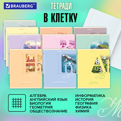 Тетради предметные, КОМПЛЕКТ 12 ПРЕДМЕТОВ, 48 листов, обложка картон, BRAUBERG, "ПАСТЕЛЬНАЯ", 404026 - фото 20