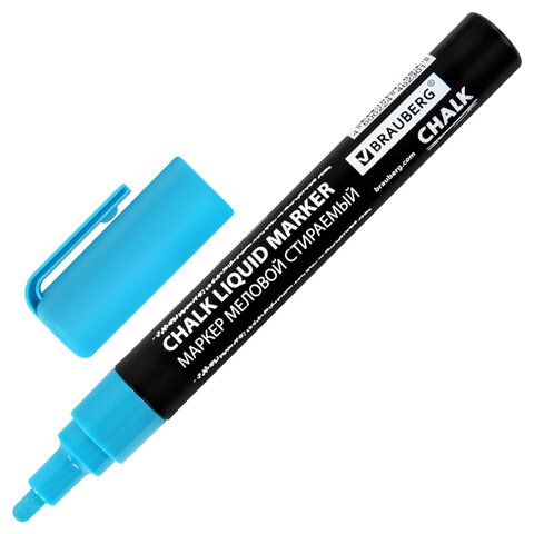 Маркер меловой CHALK LIQUID MARKER, СИНИЙ, 3 мм, стираемый, BRAUBERG "CHALK", 152592 - фото 2