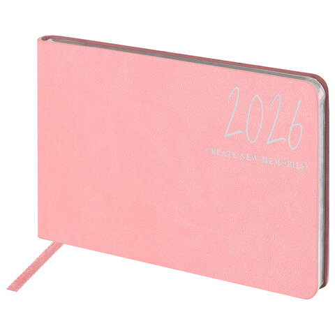 Еженедельник датированный 2026 МАЛЫЙ ФОРМАТ 105х160 мм, А6, BRAUBERG "Blaze", фольга, розовый, 117215 - фото 1