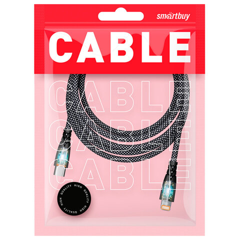 Кабель Type-C - Lightning, 1 м, 3 А, SMARTBUY, для быстрой зарядки и передачи данных, черный, PDTRANSP-BLACK - фото 3