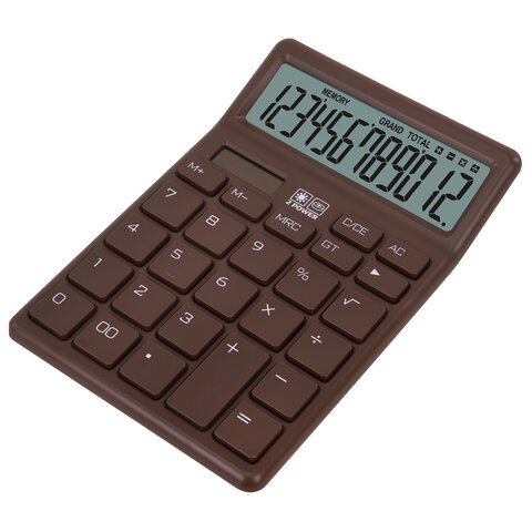 Калькулятор настольный BRAUBERG CH-12-BR (153х103 мм),12 разрядов, двойное питание, коричневый, 272961 - фото 3