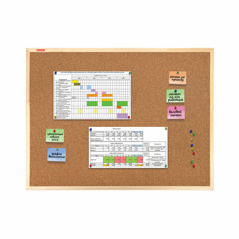 Доска пробковая для объявлений 90х120 см, деревянная рамка, BRAUBERG Wood, 238312 - фото 2