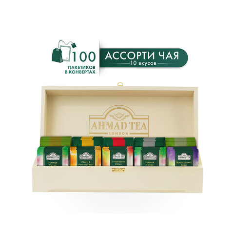 Чай AHMAD ассорти 10 вкусов в деревянной шкатулке, НАБОР 100 пакетов, Z583-2 - фото 2