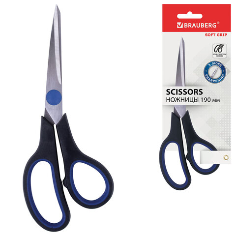 Ножницы BRAUBERG "Soft Grip", 190 мм, черно-синие, резиновые вставки, 3-х сторонняя заточка, 230762 - фото 4