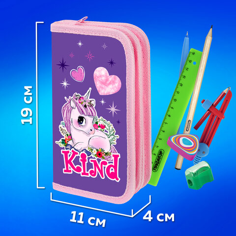 Пенал ПИФАГОР, 2 отделения, ламинированный картон, 19х11 см, "Happy Unicorn", 271533 - фото 11