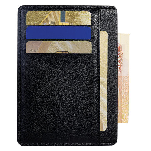 Картхолдер для трех карт с двумя дополнительными карманами, 12х8,6 см, черный, BRAUBERG, 238763 - фото 3