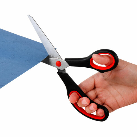 Ножницы BRAUBERG SOFT GRIP НАБОР 5 штук (140, 170, 190, 220, 240 мм), эргономичные черно-красные ручки, ВЫГОДНАЯ УПАКОВКА, 238410 - фото 8