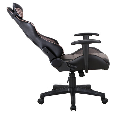 Кресло компьютерное BRABIX "GT Racer GM-100", две подушки, ткань, экокожа, черное/коричневое, 531819 - фото 5