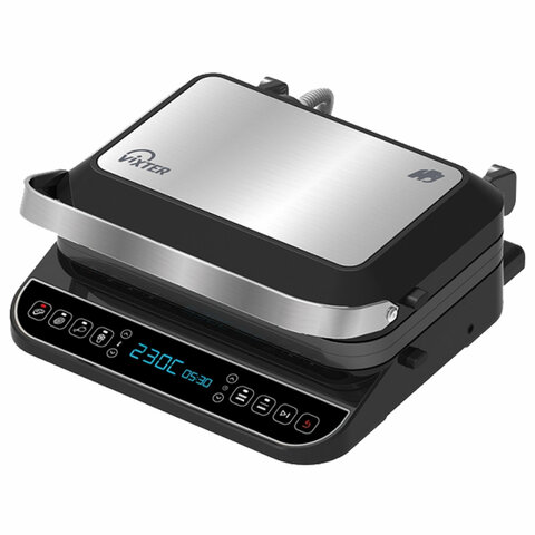 Электрогриль VIXTER ECG-1212, 2000 Вт, съемные панели, регулировка температуры, серебро/черный - фото 1