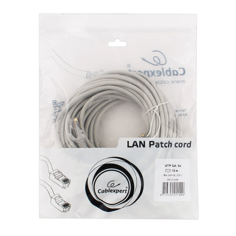 Кабель (патч-корд) UTP 5Е категория, RJ-45, 10 м, CABLEXPERT, для подключения по локальной сети LAN, PP12-10M - фото 3