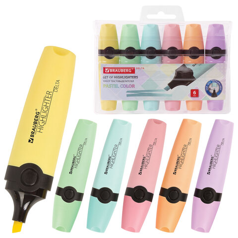 Набор текстовыделителей BRAUBERG 6 шт., АССОРТИ, "DELTA PASTEL", линия 1-5 мм, 151736 - фото 1