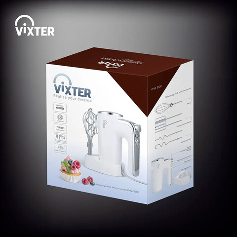 Миксер VIXTER VHM-3300, 700 Вт, 5 скоростей, 3 вида насадок, подставка, белый, 47840 - фото 10
