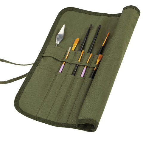 Пенал-скрутка органайзер для кистей и инструментов, 24 ячейки, зелёный, BRAUBERG ART DEBUT, 272996 - фото 6