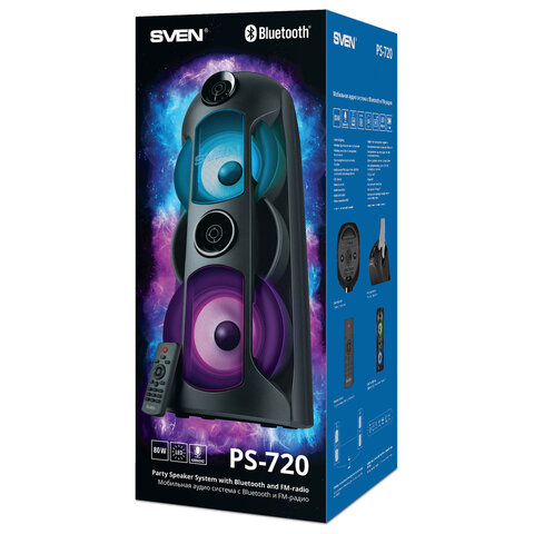 Колонка портативная SVEN PS-720, 80 Вт, TWS, Bluetooth, FM, USB, microSD, LED-дисплей, черный, SV-019600 - фото 4