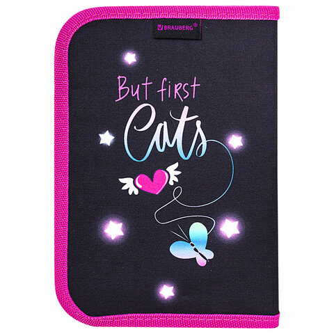 Пенал BRAUBERG с наполнением, 1 отделение, 1 откидная планка, 24 предмета, 21х14 см, "Cats first", 271525 - фото 3