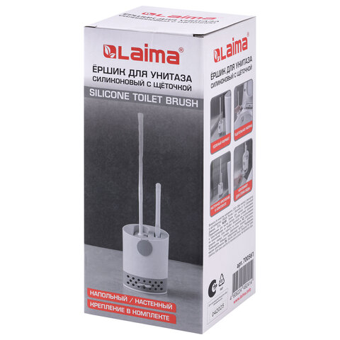 Ершик для унитаза силиконовый (плоский) + щеточка, напольный / настенное крепление, LAIMA, 700561 - фото 11