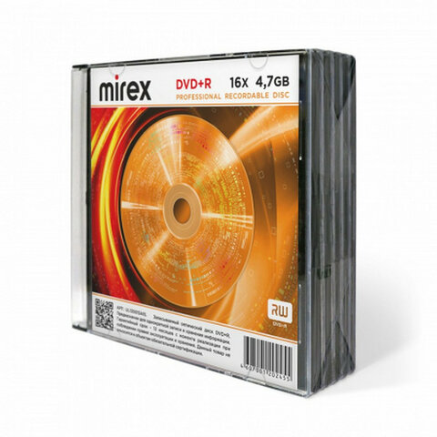 Диск DVD+R (плюс) MIREX, 4,7 ГБ, 16x, Slim Case, КОМПЛЕКТ 5 шт., UL130013A1F - фото 1