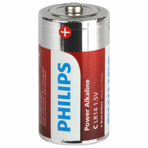 Батарейки алкалиновые КОМПЛЕКТ 2 шт., PHILIPS Power Alkaline, C (LR14, 14А), блистер, Б0062687 - фото 2