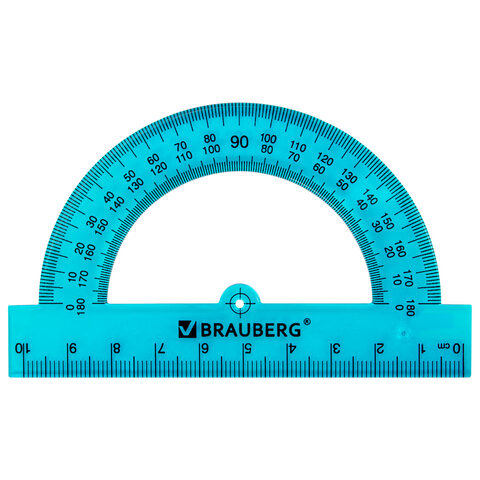 Транспортир пластиковый 10 см, 180 градусов, BRAUBERG, прозрачный, неоновый, ассорти, 210847 - фото 3