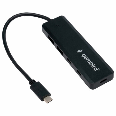 Хаб USB 3.1, 2xUSB, 2xType-C, с дополнительным питанием (Type-C), кабель Type-C 19 см, черный, GEMBIRD UHB-C425 - фото 1
