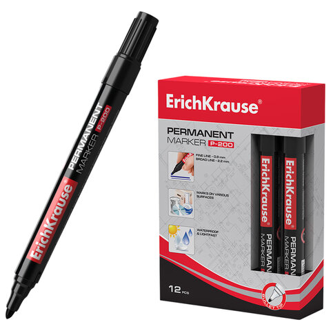 Маркер перманентный ERICH KRAUSE "P-200", ЧЕРНЫЙ, 0,8-2 мм, 4777 - фото 1