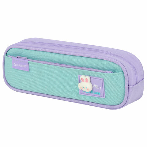 Пенал-футляр BRAUBERG, 2 отделения, 3D-элемент, полиэстер, "Cute bunny", 23х8х5 см, 273571 - фото 1