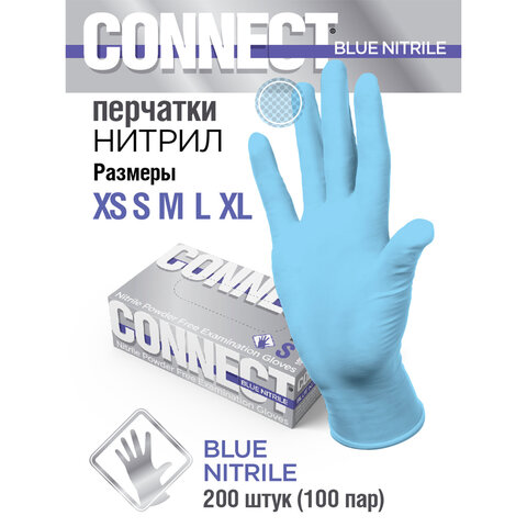 Перчатки нитриловые медицинские смотровые 90 пар (180 штук), размер 9-10, XL (очень большой), голубые CONNECT, CON-N2-INT-04 - фото 4