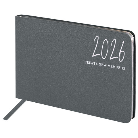 Еженедельник датированный 2026 МАЛЫЙ ФОРМАТ 105х160 мм, А6, BRAUBERG "Blaze", фольга, серый, 117218 - фото 1