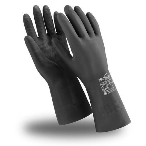 Перчатки неопреновые MANIPULA ХИМОПРЕН, хлопчатобумажное напыление, К80/Щ50, размер 10-10,5, XL (очень большой), черные, CG-973 - фото 1