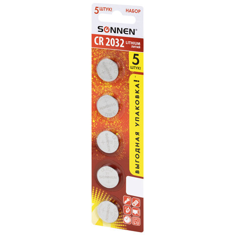 Батарейки литиевые SONNEN Lithium CR2032 "таблетки, дисковые, кнопочные" КОМПЛЕКТ 5 шт., блистер, 455504 - фото 5