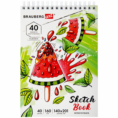 Скетчбук, белая бумага 160 г/м2, 140х201 мм, 40 л., гребень, жесткая подложка, BRAUBERG ART CLASSIC, ассорти, 115071 - фото 4