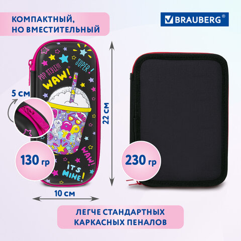 Пенал BRAUBERG, 1 отделение, 1 откидная планка, EVA, 22х10х5 см, "Pop style", 271552 - фото 12
