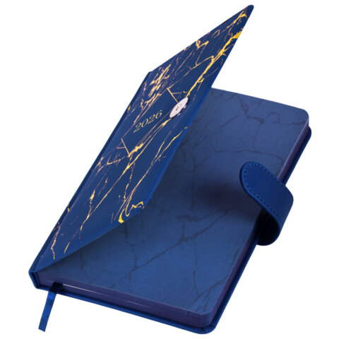 Ежедневник датированный 2026 А5 138x213 мм, BRAUBERG "Goldy", под кожу, цветной срез, синий, 117472 - фото 4