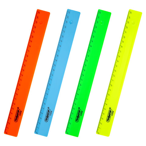 Линейка пластиковая 25 см, ПИФАГОР, неоновая, ассорти, 210790 - фото 1